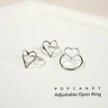 Set di tre anelli aperti regolabili in acciaio inossidabile con cuore traforato - Anello Aperto Cuore