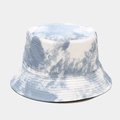 Close-up of the blue and white tie-dye fabric texture and fine stitching on a sun hat - M (56-58cm) / Blue