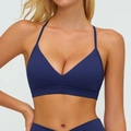 Brassière de sport bleu marine à col en V avec fines bretelles et bande de maintien large - S / Bleu Marine Foncé