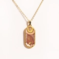 Close-up of 14k gold-filled tarot card pendant necklace with wave and plant patterns - Brown Vintage Pattern (Style 7)
