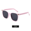 Pink square frame kids sunglasses with gray lenses and gold D-letter accent - Purple Frame Grey Lens