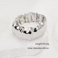 Detailed view of silver irregular textured cuff bracelet with size and weight specs - Wrinkled Texture Silver Wide Cuff (SL229) / Silver