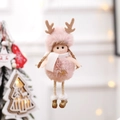 Pink plush reindeer ornament with golden snowflake for Christmas tree decoration - Snowflake / Lotus root pink