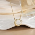 Macro detail of crescent moon and star pendant necklace with micro-pave zircons - Crescent Moon and Star Micro Inlaid (XL0319)