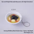 Black chicken soup food keychain featuring ginseng and goji berry in white bowl - Ginseng Wolfberry Black Bone Chicken Soup - With Keychain