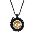 Ouroboros dragon pendant necklace with tree of life in black and gold stainless steel - Black and Gold Pendant (C0410)
