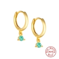 Gold plated S925 sterling silver hoop earrings with round green zircon pendant charms - Gold-Mint Green Zircon