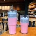 Pink stainless steel vacuum insulated travel mugs in 30oz and 20oz sizes with straws - 20oz/600ml / Screw Lid Straw Style / Pink