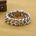 Mens thick vintage silver stainless steel cuban chain bracelet with square clasp - Polished Steel (KB13827-D)