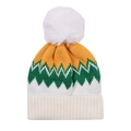 Winter knit beanie with white faux fur pompom in yellow, green and cream stripes - Yellow-Adult