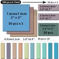 Wasserdichte PET-Haftnotizen im Morandi-Stil, verschiedene Größen, insgesamt 500 Blatt - Quadratisches Kombi-Set