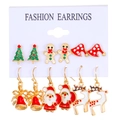 6 Paar Weihnachts-Ohrringe mit Weihnachtsmann, Rentier und Baum auf Display-Karte - KC Gold (Stil 7)
