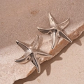 Macro shot of polished silver starfish pendants on a textured stone surface - Silver Starfish Shape Stud Earrings (Stainless Steel Earring Post)