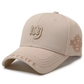 Beige structured baseball cap with 3D letter embroidery and breathable mesh texture - Adjustable / Light Beige