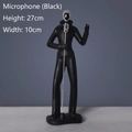 Abstract singer sculpture in matte black and silver, 27cm height musical decor - Silver-Microphone