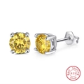 Elegant S925 sterling silver stud earrings featuring round yellow gemstones in a 4-prong setting - Yellow Gemstone Studs SE84-Y / Yellow