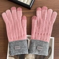 Pink and grey knit touch screen gloves for winter featuring ribbed cuffs and warm lining - Patchwork Touchscreen / Pink