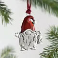 Silver gnome metal pendant with red enamel hat hanging on Christmas tree branch - Gnome Antique Silver / Antique Silver