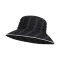 Chapeau de soleil plissé pour femme avec large bord et rayures noires et grises d'été - Noir