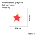Detail showing 11mm red star charm dimensions and 1.6mm hole size on copper gold plated - Red