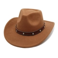 Cappello da cowboy western marrone in feltro con fascia in pelle borchiata e tesa - M (56-58cm) / Cachi