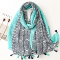 Bohemian paisley print shawl in mint green and white with tassels for sun protection - Mint Green Paisley Style (SL2210-021)