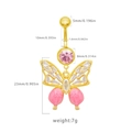 Gold butterfly belly ring with pink stones and detailed dimensions for women - #1
