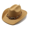 Classic camel felt cowboy hat with bohemian beaded band and wide rolled brim design - M(56-58cm) / Camel Style 1
