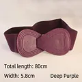 Dark purple elastic wide waist belt with oval textured faux leather buckle 80cm long - 80cm Extended / Purple