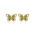 Elegant gold butterfly stud earrings with sparkling green marquise stones and clear crystals - Green Stone Outline Butterfly (Style 7)