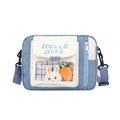 Borsa a tracolla in tela blu con tasca trasparente e peluche di coniglio carino - Blu