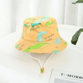 Orange kids sun hat featuring cartoon crocodile print and adjustable white windproof chin strap - Orange-Crocodile