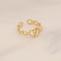 Gold chain-link stainless steel ring featuring a central V-logo over marble background - Letter V Logo Style (14#)