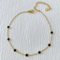 Gold stainless steel anklet featuring small black round stones with lobster clasp - Gold Black Zirconia Style (A288)