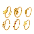 6-piece gold adjustable toe rings set featuring heart, butterfly, and feather designs - KC Gold Hands Style (6 Piece Set)