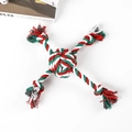 Macro detail of red, green, and white braided cotton rope knot toy for Christmas pet gifts - Christmas Four Ear Rope Ball (120g)