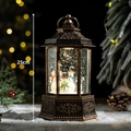 25cm vintage bronze Christmas lantern with snowmen family and warm LED festive glow - Small Bronze Hexagon Three Snowmen