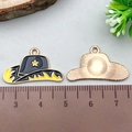 Cowboy hat pendant charm in black and yellow enamel with gold finish metal texture - Black Cowboy Hat (21137)