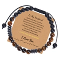 Detail of adjustable tiger eye stone beaded bracelet with Morse code message card - To My Husband
