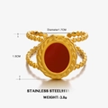 18K vergoldeter Edelstahlring mit Doppelband und ovalem rotem Edelstein-Inlay - Rot