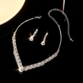 Luxury silver bridal jewelry set with sparkling zircon flower necklace and earrings - DTN14027149S-Silver Teardrop Rhinestone