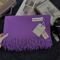 Purple solid cashmere-feel scarf with elegant fringe and premium knitted texture - 200x68cm / Deep purple