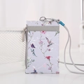 Purple PU leather ID holder with floral pattern, zipper pocket and grey neck lanyard - Gray