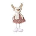 Pupazzo di renna natalizia in peluche con vestito rosa con paillettes e corna d'oro - Pendaglio in Peluche Renna con Paillettes Rosa