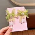 Fermagli verdi con fiocco per bambine con fiori bianchi e nappe di perle pendenti - 7# Stile Fiocco Verde (5# Molletta per Capelli con Fiocco Verde 1 Paio)