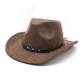 Retro western cowboy hat in dark brown felt with turquoise studded leather band decoration - Brown
