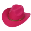 Detail of rose red wool felt cowboy hat featuring a brown leather band and metal buckle - M (56-58cm) / Rose Red (165-J)