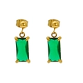 Gold stainless steel geometric earrings with rectangular emerald green zircon stones - Green Rectangle