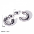 Minimalist silver-finish C-shaped chunky earrings with 1cm ball and 3cm height specs - Silver
