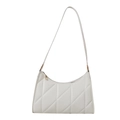 Minimalist cream white quilted faux leather baguette shoulder bag with gold zipper - White